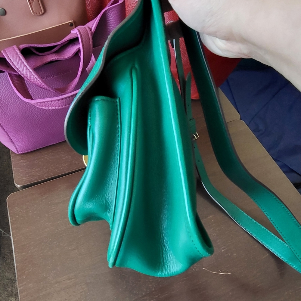 Tory Burch James Saddle Bag In Green Leather Vintage Heritage Saddalrina - Picture 6 of 11